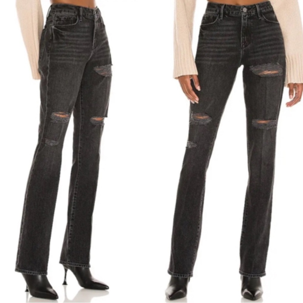 Frame Denim Women’s Black Washed Le Mini Bootcut Jeans Distressed‎ Knees 31 New